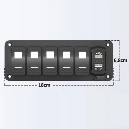 Panel sa 4 prekidača i 1 taster + USB-Voltmetar - Tehnonautika Zemun