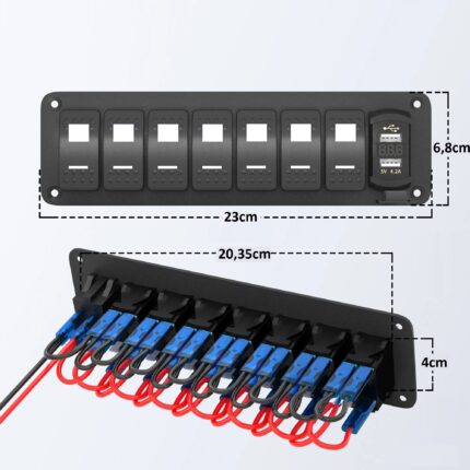 Panel sa 6 prekidača i 1 taster + USB-Voltmetar - Tehnonautika Zemun