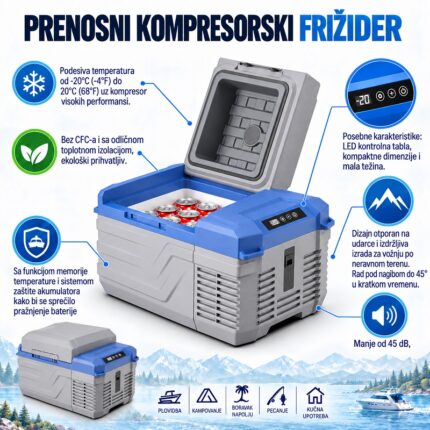 Prenosivi kompresorski frizider 11L 12/24V-220V