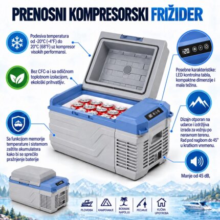 Prenosivi kompresorski frizider 19,7L 12/24V-220V