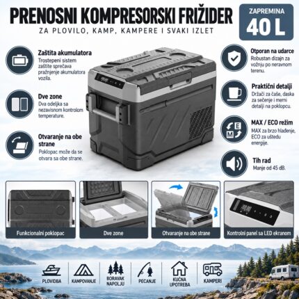 Prenosivi kompresorski frizider 40L 12/24V-220V - Tehnonautika Zemun